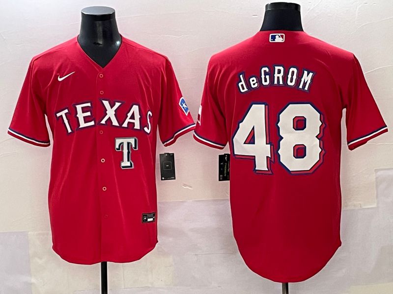 Men 2025 Texas Rangers #48 Degrom Red Game Nike MLB Jersey style 4